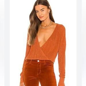 L'AGENCE Rust V-Neck Sweater